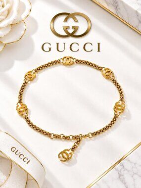 Authentic Gucci Gold Tone Interlocking G Logo Chain Charm Bracelet
